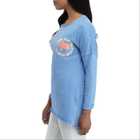 Crown & Ivy Elephant Raw Edge Tunic Shirt Periwinkle Blue Medium - Picture 4 of 15